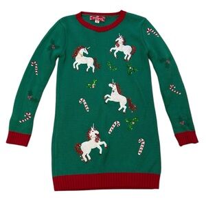 33 Degrees Girls Sequin Unicorns Ugly Christmas Sweater Tunic‎ Candy Cane  XL
